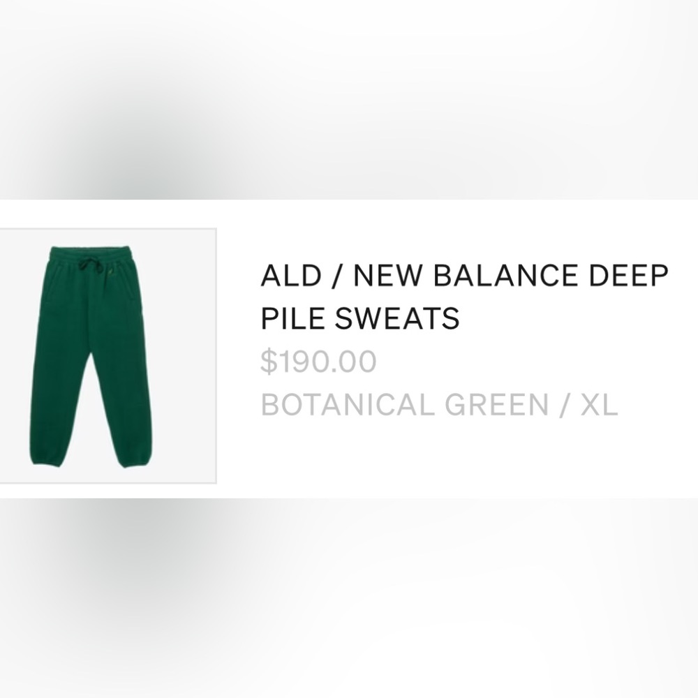 Aimé Leon Dore & New Balance Botanical Green Deep Pile Sweats XL